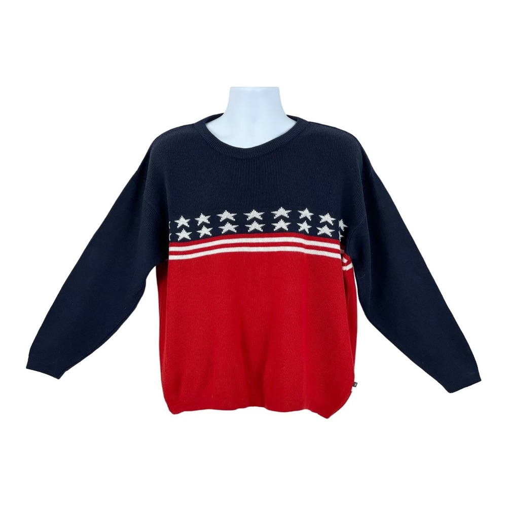 Vintage 90s Xtreme Gear Sweater Mens S USA Flag Red White‎ Blue Skater Knit